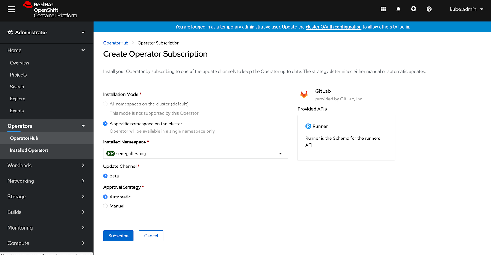 Installing the GitLab Runner the OpenShift Way